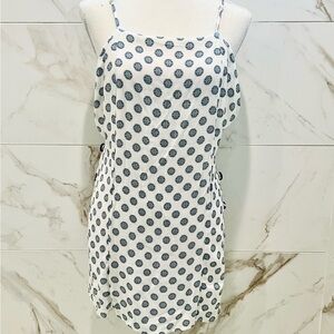 Olivaceous White and Blue Polka Dot Mini Dress